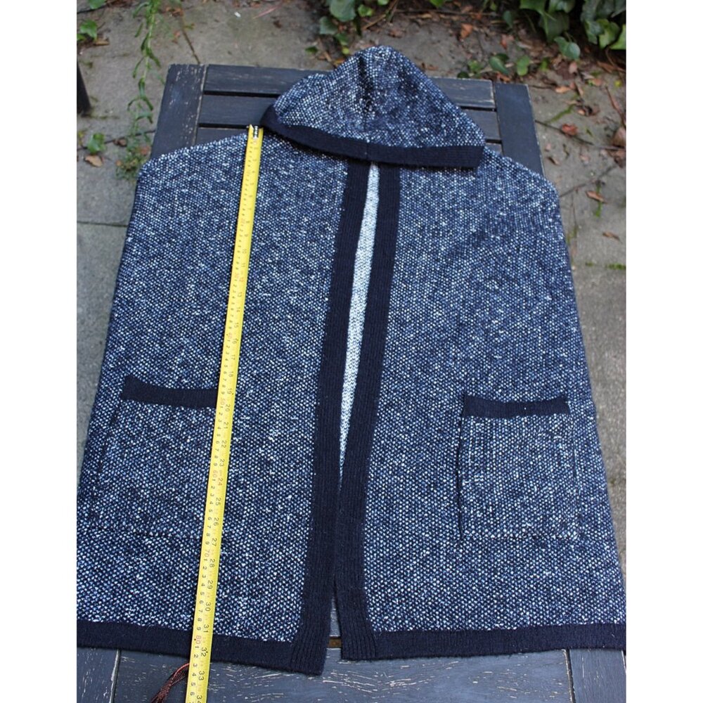 Zara Knit - Women's Stretch Wool Tweed Hooded Poncho in Navy,, Med Oversized - Picture 7 of 10
